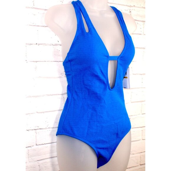 BECCA Pucker Up Tear Drop One Piece Swimsuit Blue Jay Size Small NWT $98 - Picture 5 of 10